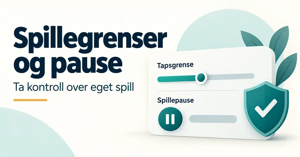 Illustrasjon av en tapsgrense med justerbar skyveknapp, et pausesymbol og et skjold med hake ved teksten «Spillegrenser og pause».